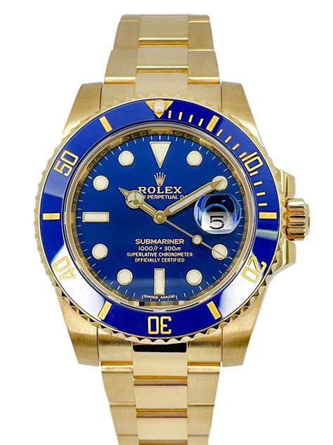 yellow gold rolex blue face|solid gold Rolex submariner.